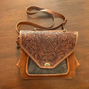 American Darling Tan and Brown Embossed Conceal Carry Crossbody Bag